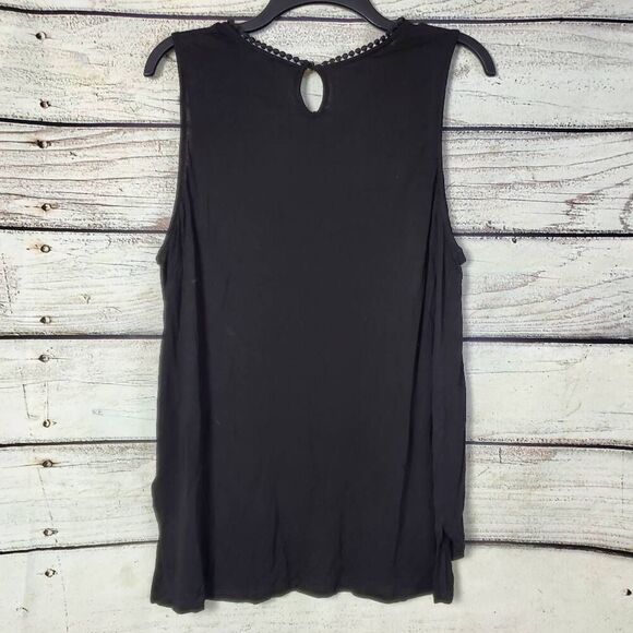 H&M Black Sleeveless Blouse Top Women's Size L Lace Crochet Yoke Keyhole Back Bo - Picture 3 of 6